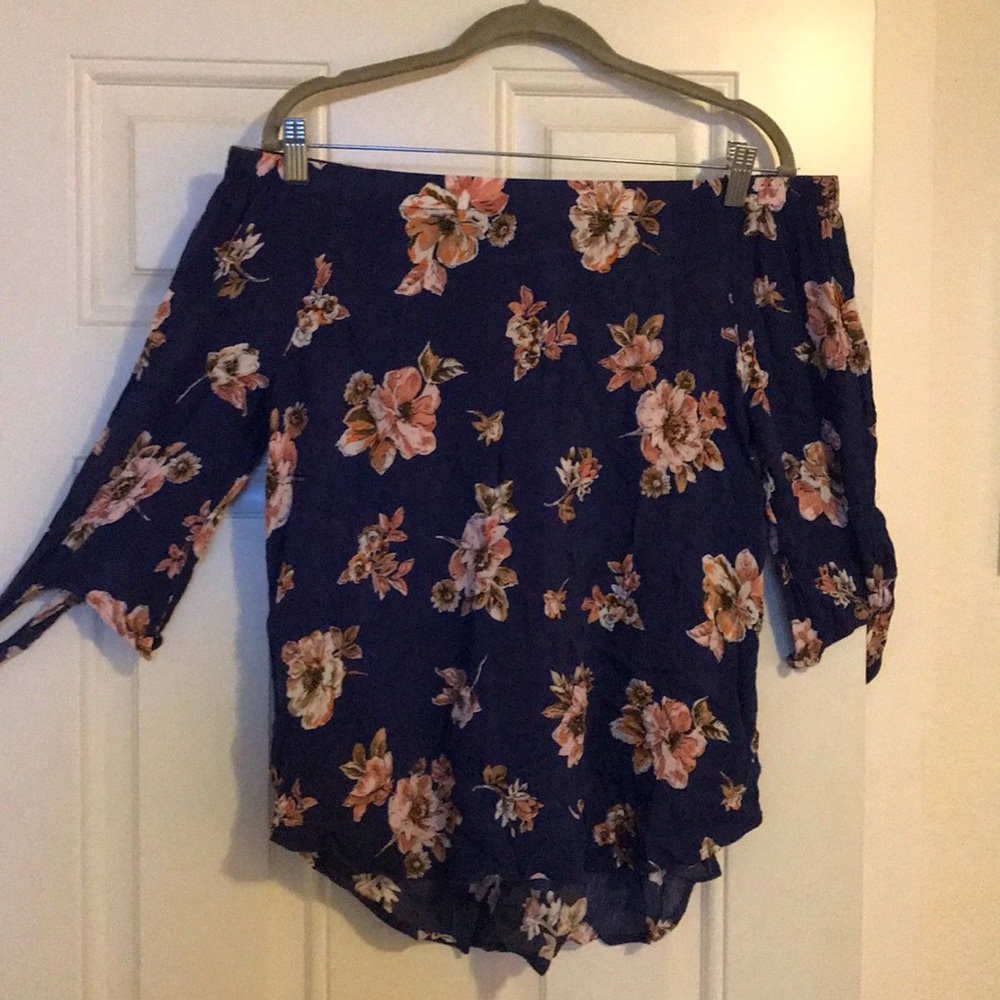 Navy blue floral print blouse